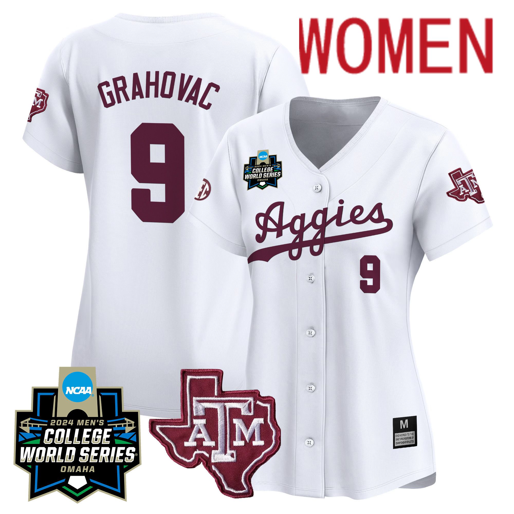 Women Texas A&M Aggies #9 Grahovac White 2024 College World Series Vapor Premier Limited NCAA Jersey